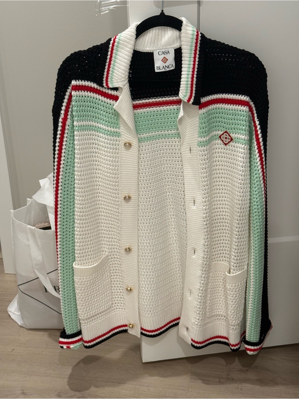 Casa Blanca Cream & Mint Knit Button-Front Cardigan